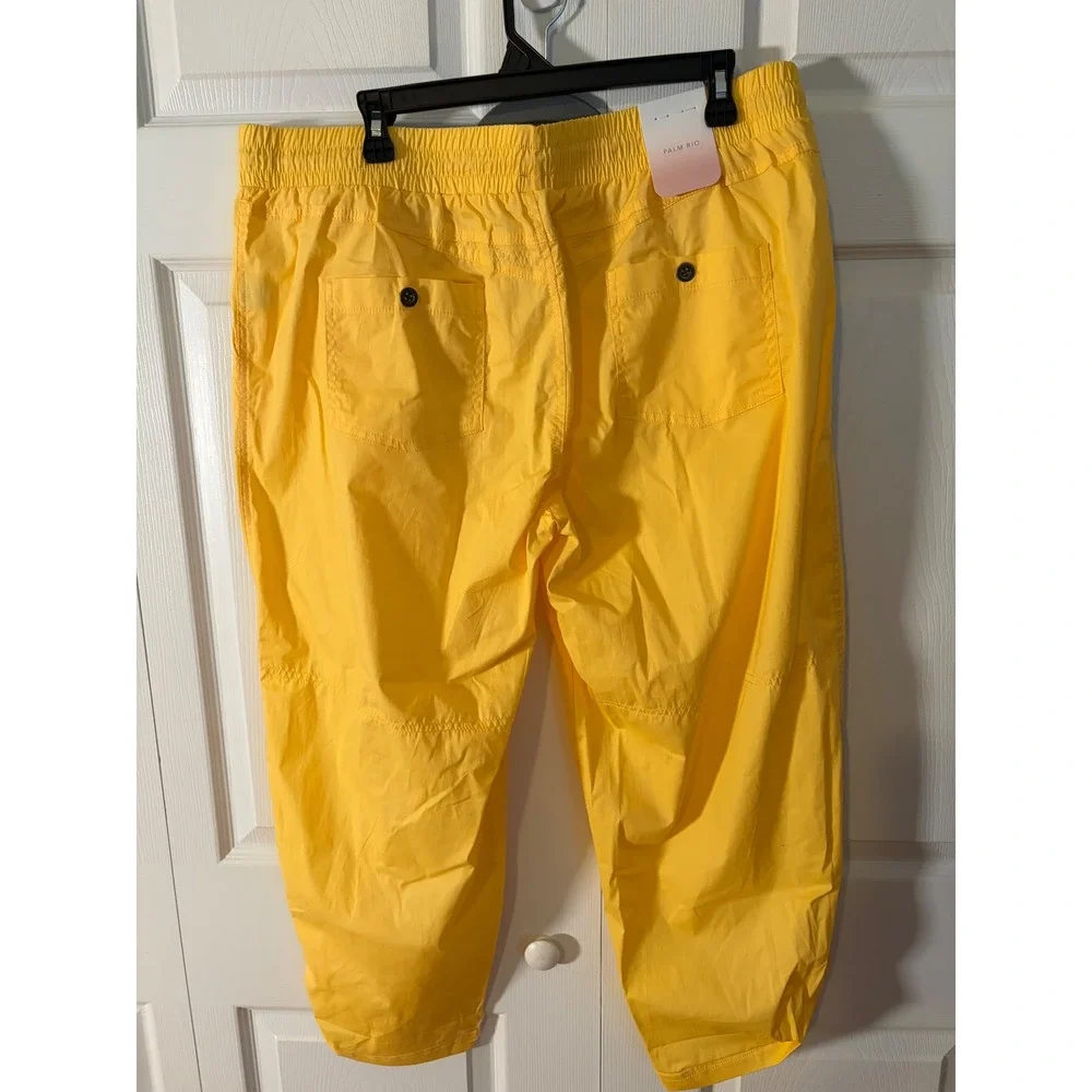 Palm Rio Womens Yellow Cropped Drawstring Elastic Waist Utility Pants NWT